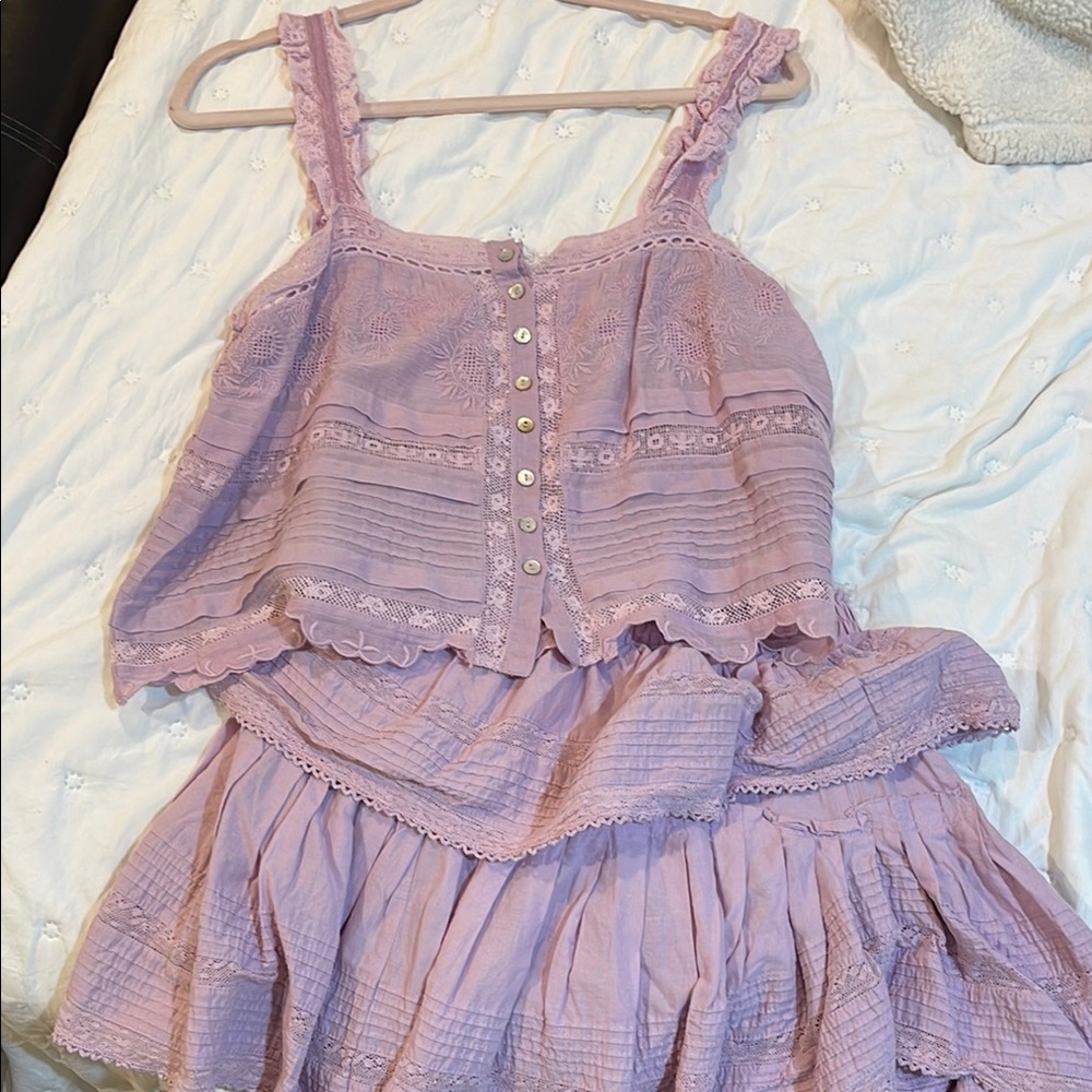 LoveShackFancy Pink Lace Button-Down Dress